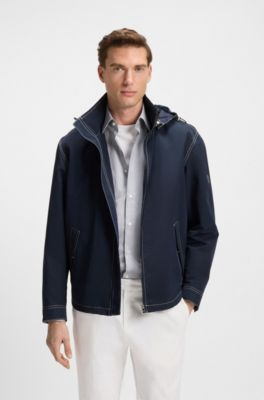 Hooded jacket in water-repellent fabric, Dark Blue
