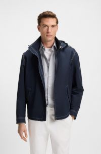 Hooded jacket in water-repellent fabric, Dark Blue