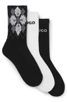 Three-pack of short-length cotton-blend socks, White / Black