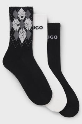 Three-pack of short-length cotton-blend socks, White / Black