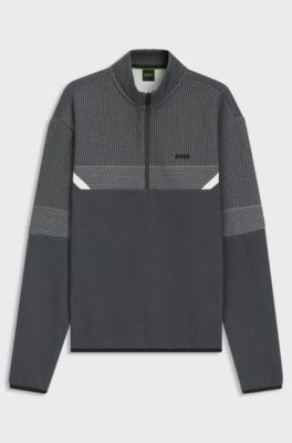 Relaxed-fit zip-neck sweatshirt with quilted jacquard, Dark Grey