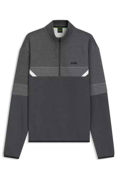 Relaxed-fit zip-neck sweatshirt with quilted jacquard