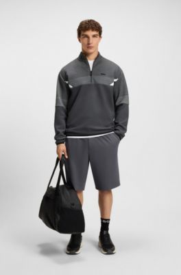 Relaxed-fit zip-neck sweatshirt with quilted jacquard, Dark Grey