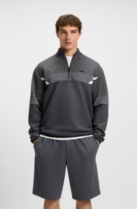 Relaxed-fit zip-neck sweatshirt with quilted jacquard, Dark Grey