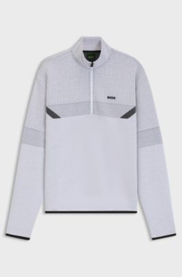 Relaxed-fit zip-neck sweatshirt with quilted jacquard, Light Grey
