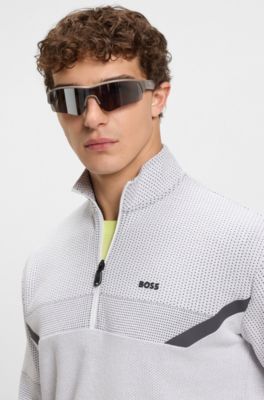 Relaxed-fit zip-neck sweatshirt with quilted jacquard, Light Grey