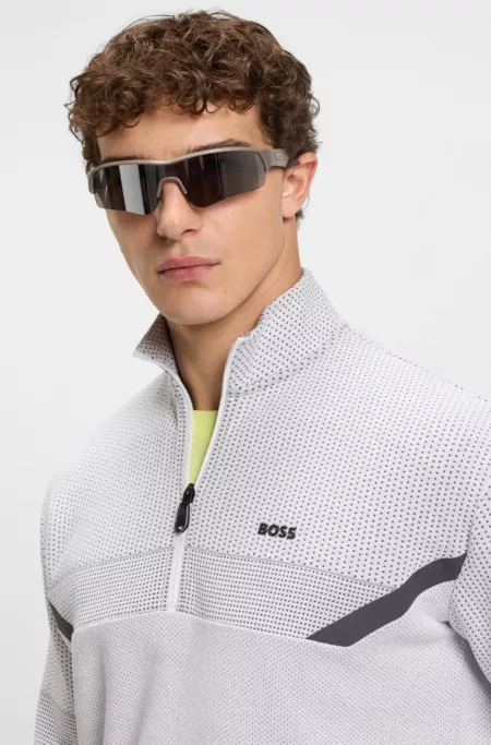 Relaxed-fit zip-neck sweatshirt with quilted jacquard