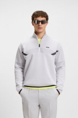 Relaxed-fit zip-neck sweatshirt with quilted jacquard, Light Grey