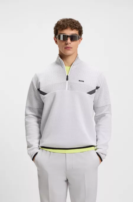 Relaxed-fit zip-neck sweatshirt with quilted jacquard