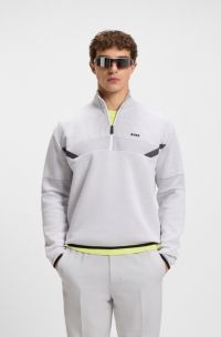 Sweat décontracté en jacquard matelassé à encolure zippée , Gris chiné