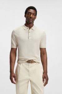 Polo Regular en maille mélangée à du coton, Naturel