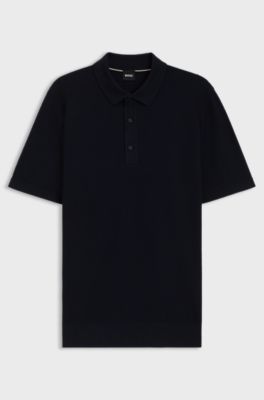 Regular-fit knit polo blended with cotton, Dark Blue