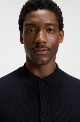 Regular-fit knit polo blended with cotton, Dark Blue