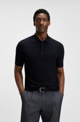Regular-fit knit polo blended with cotton, Dark Blue