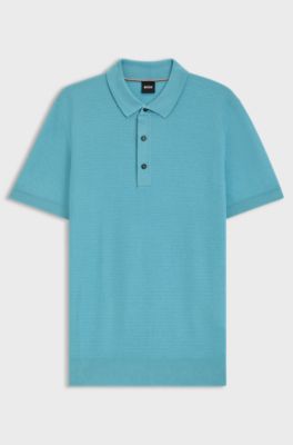 Regular-fit knit polo blended with cotton, Light Blue