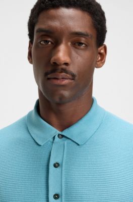 Regular-fit knit polo blended with cotton, Light Blue