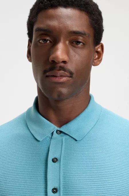 Regular-fit knit polo blended with cotton
