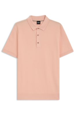 Regular-fit knit polo blended with cotton, Light Red