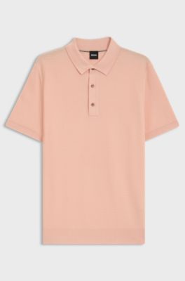 Stickad regular fit pik&eacute;tr&ouml;ja i materialblandning med bomull, Ljusr&ouml;d