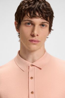 Regular-fit knit polo blended with cotton, Light Red