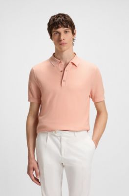 Regular-fit knit polo blended with cotton, Light Red