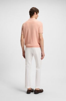 Regular-fit knit polo blended with cotton, Light Red