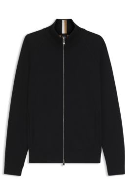 Cardigan aus Baumwolle und Schurwolle mit Rei&szlig;verschluss, Schwarz