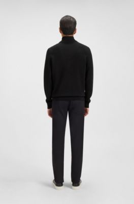 Zip-up cardigan in cotton and virgin wool, Black