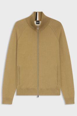 Zip-up cardigan in cotton and virgin wool, Beige