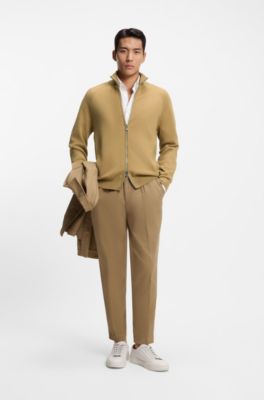 Zip-up cardigan in cotton and virgin wool, Beige