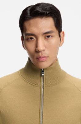 Zip-up cardigan in cotton and virgin wool, Beige