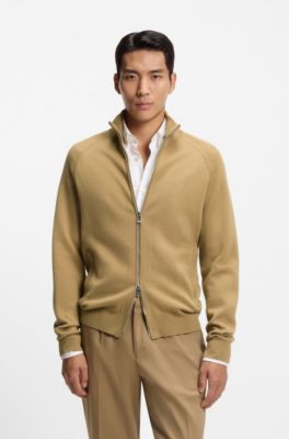 Zip-up cardigan in cotton and virgin wool, Beige