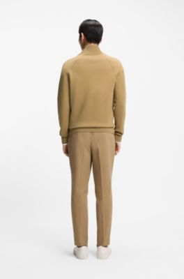 Zip-up cardigan in cotton and virgin wool, Beige