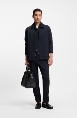 Zip-up cardigan in cotton and virgin wool, Dark Blue