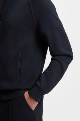 Zip-up cardigan in cotton and virgin wool, Dark Blue