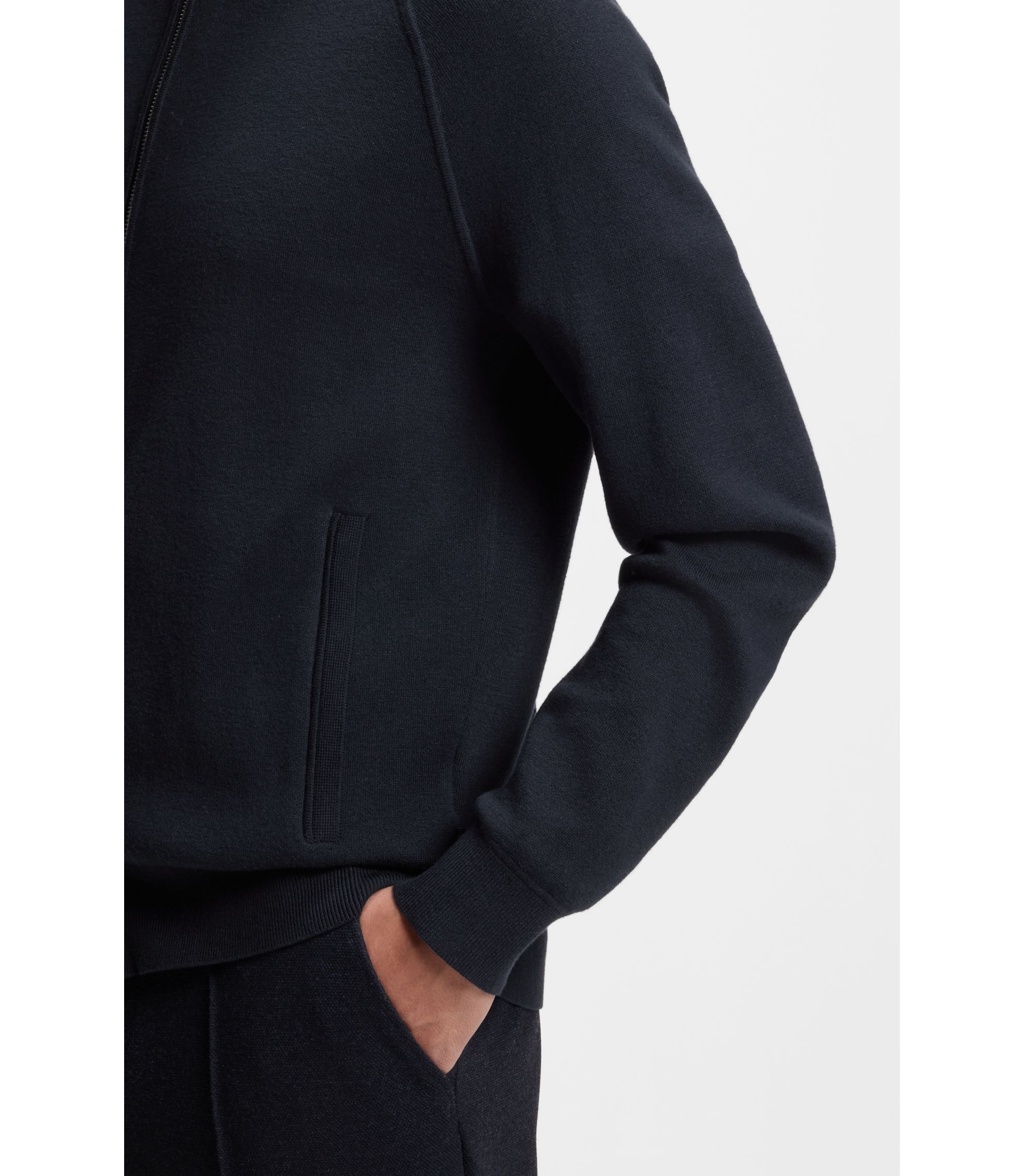 BOSS - Zip-up cardigan in cotton and virgin wool - Dark Blue