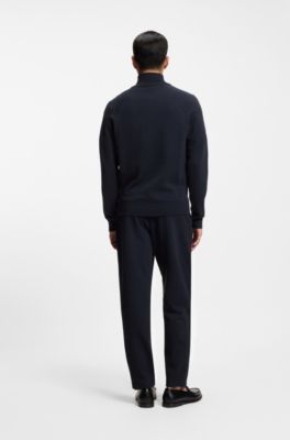 Zip-up cardigan in cotton and virgin wool, Dark Blue