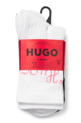 Three-pack of short-length ribbed socks with slogans, White / Black