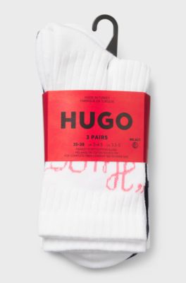Three-pack of short-length ribbed socks with slogans, White / Black