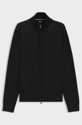 Zip-up cardigan in virgin wool, Black