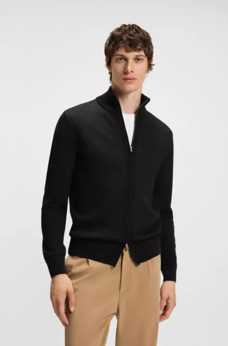 Zip-up cardigan in virgin wool