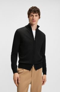 Zip-up cardigan in virgin wool, Black