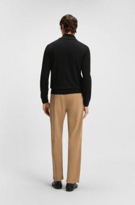 Cardigan zipp&eacute; en laine vierge, Noir