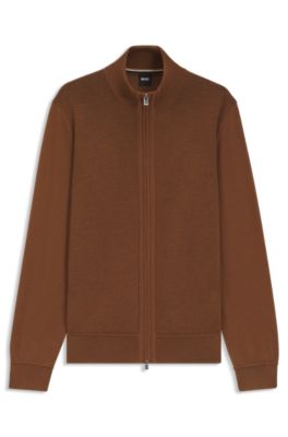 Zip-up cardigan in virgin wool, Brown