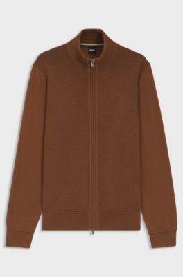 Cardigan zipp&eacute; en laine vierge, Marron
