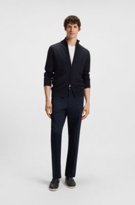 Zip-up cardigan in virgin wool, Dark Blue