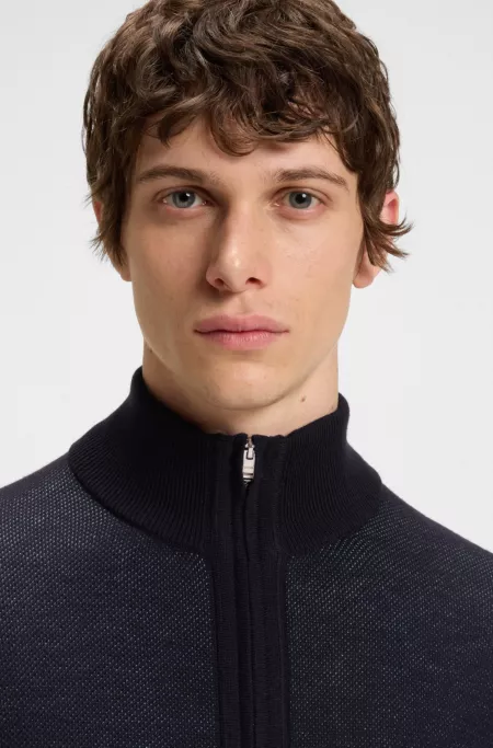 Zip-up cardigan in virgin wool