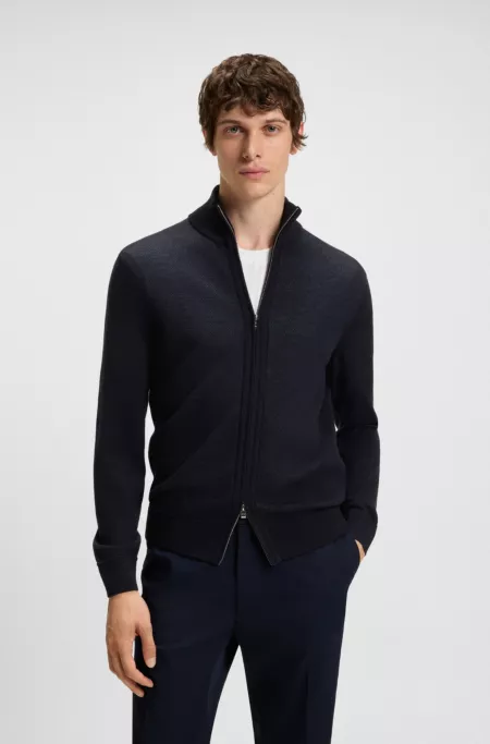 Zip-up cardigan in virgin wool