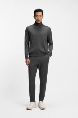 Regular-fit tracksuit bottoms in cotton and virgin wool, Dark Grey