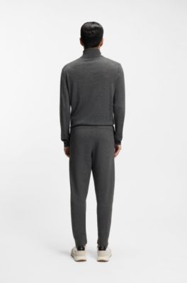 Regular-fit tracksuit bottoms in cotton and virgin wool, Dark Grey